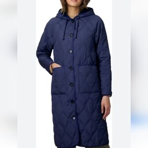 Bernardo Navy Quilted Hooded Coat